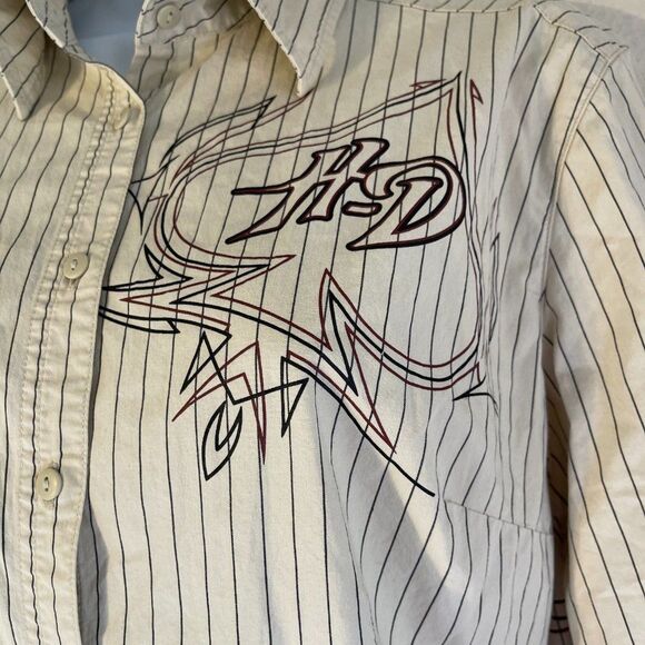 Harley Davidson Spade Pinstripe Shirt Three Quarter Sleeve 2005 Large Vintage - Picture 2 of 7